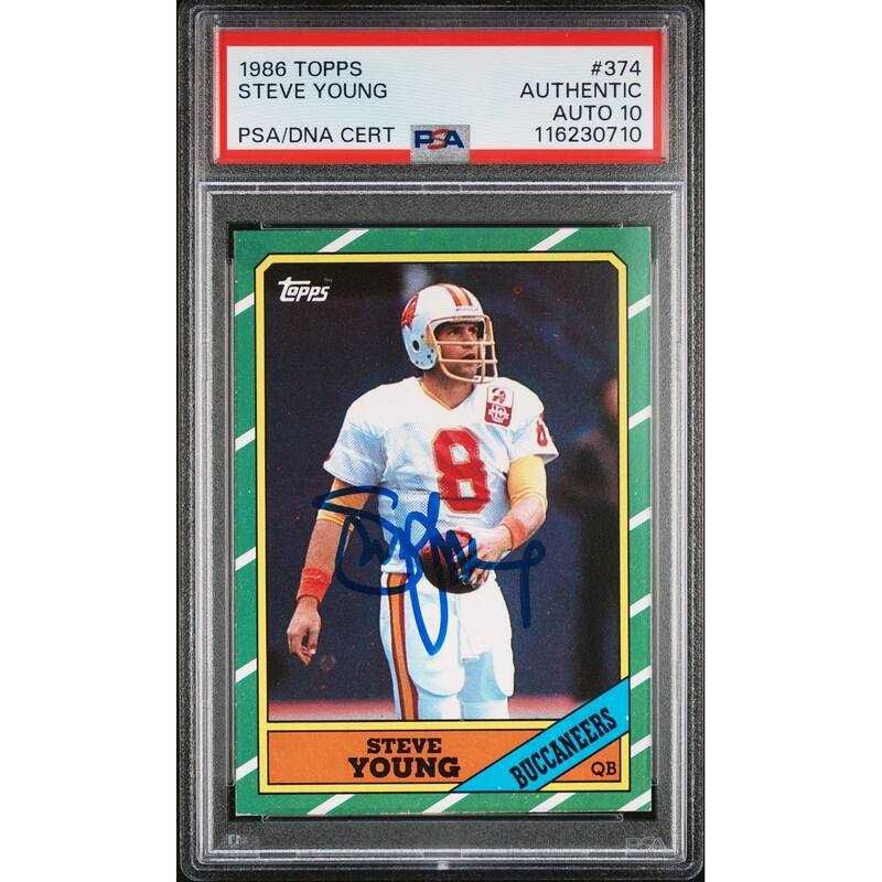 Steve Young 1986 Topps Signed Football Rookie Card #374 Auto Graded PSA 10 Cert # 1162307010 - 8' x 11'