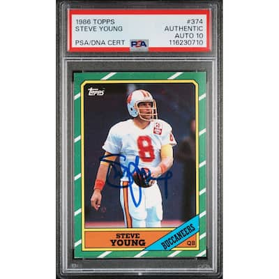 Steve Young 1986 Topps Signed Football Rookie Card #374 Auto Graded PSA 10 Cert # 1162307010 - 8' x 11'