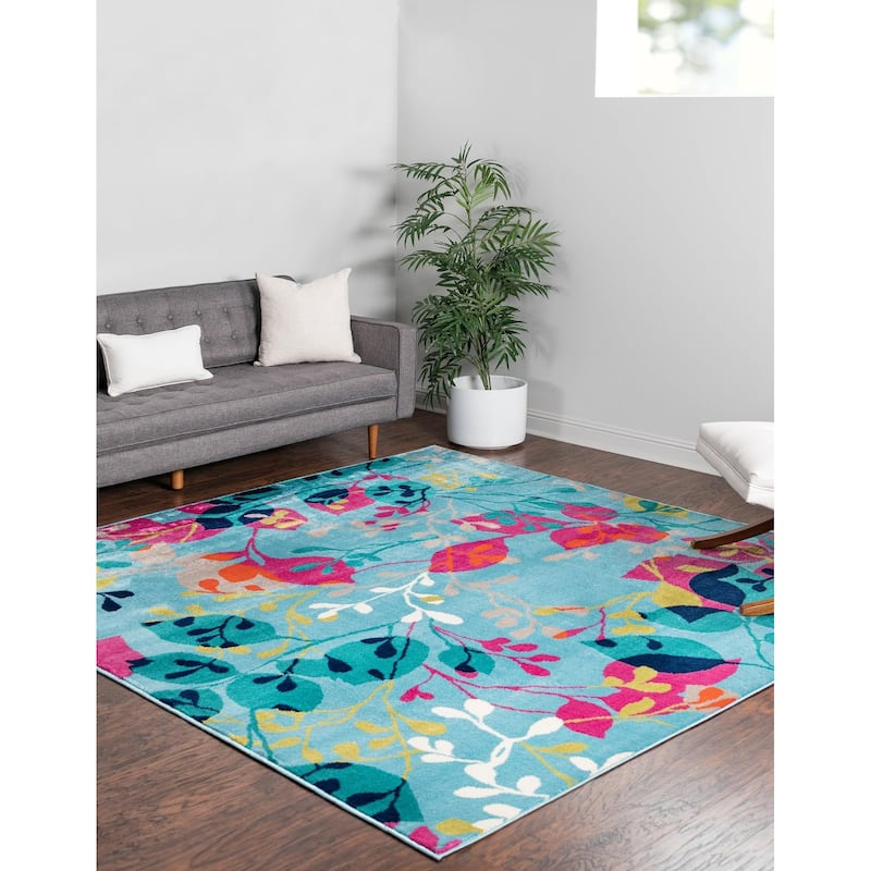 Contemporary Chorisia Collection Area Rug - 10' Square - Aqua