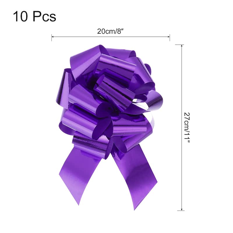 10pcs Metallic Large Big Pull Bow Gift Wrapping Bows Ribbon for Decor - Purple - 8 inch