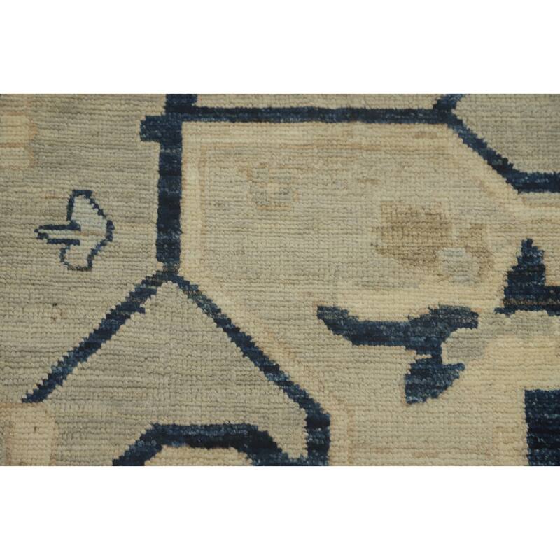 Blue Geometric Oushak Turkish Large Rug, Medallion Geometric Carpet - 14' 8'' X 12' 0''