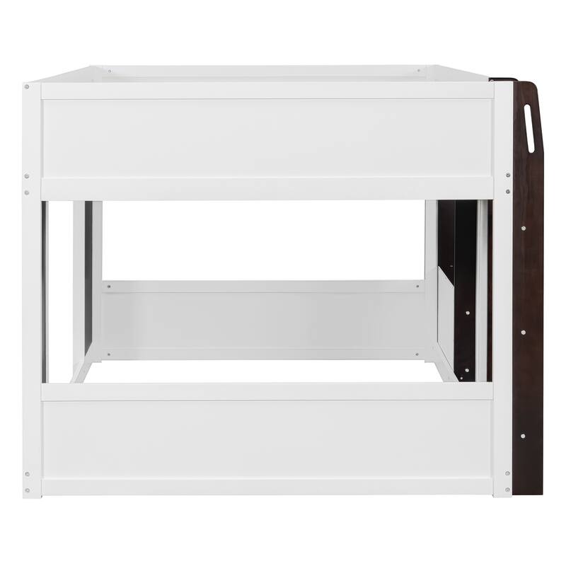 Full Size Loft House Bed with Playhouse Design & Storage, Modern Wooden Cabin Bed with Guardrails and Ladder for Kids, Teens