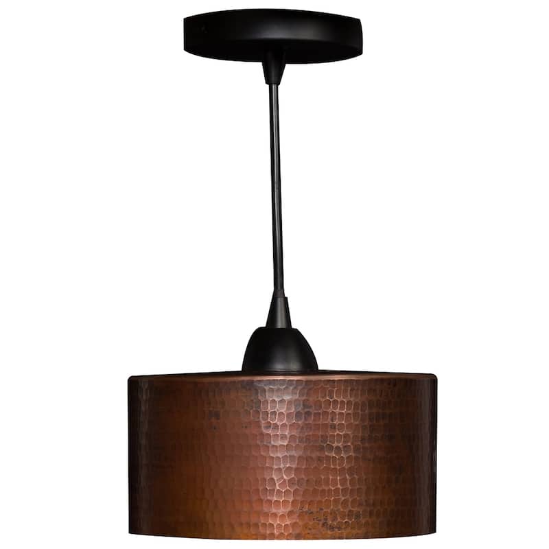 Hammered Copper 8-in Round Cylinder Pendant Light in Oil Rubbed Bronze (L900DB)