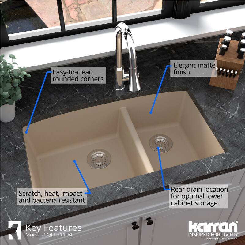 Karran Undermount Quartz Double Bowl Kitchen Sink