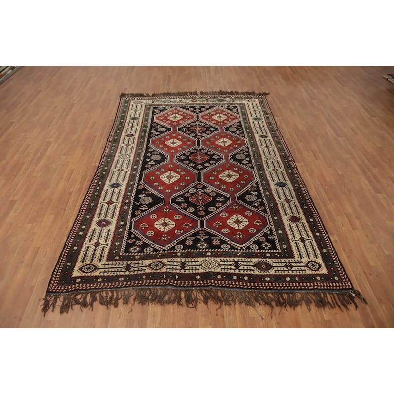 Hand Knotted Oriental 100% Wool Carpet Traditional Geometric Red Shiraz Area Rug - 10' 2'' X 6' 10''