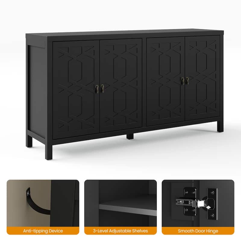 60" W Sideboard Cabinet with Adjustable Shelves and 4 Doors