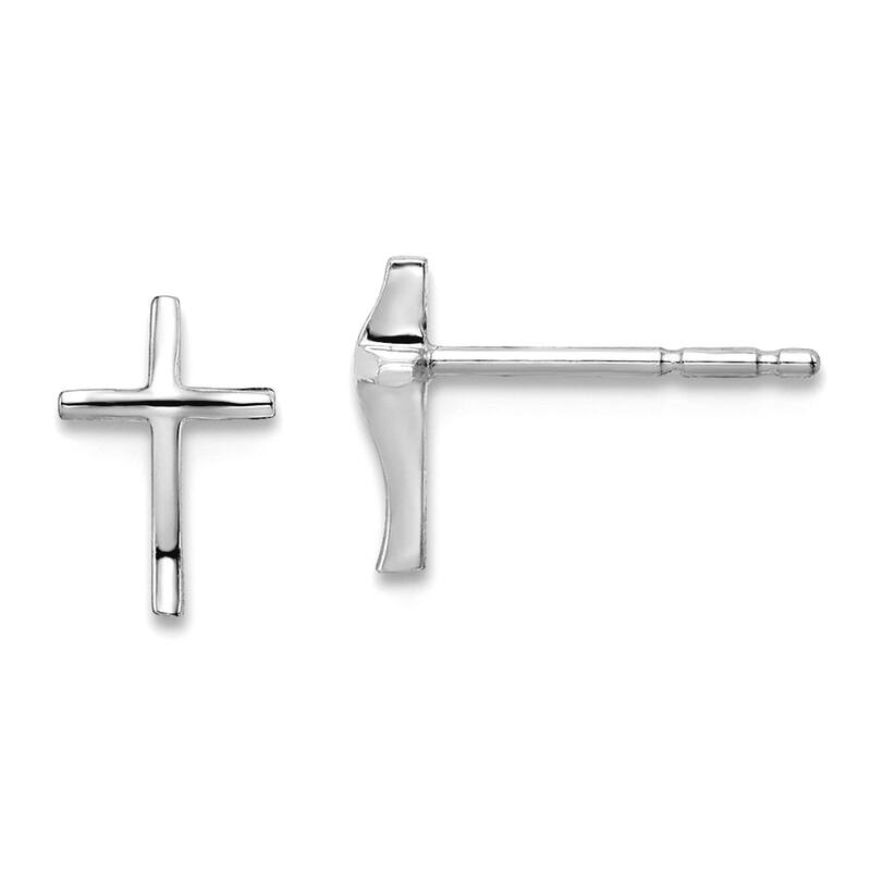 Curata 14k Yellow or White Gold Small Beveled Cross Post Earrings for Children - 9x8mm - White