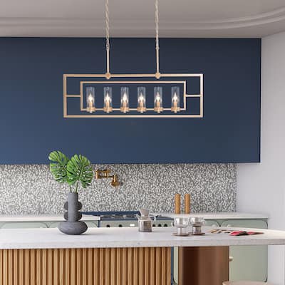 Modern Rectangle Island Pendant Light Geometric Dimmable Linear Chandelier for Dining Room