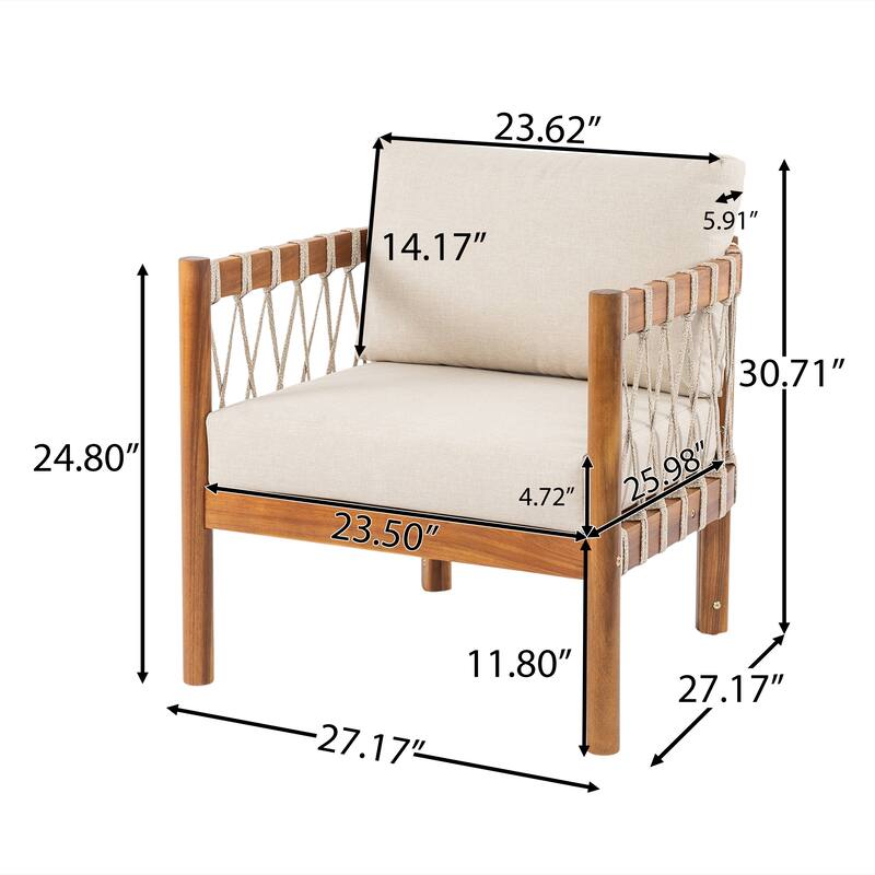 Scott Living Coastal Haven Outdoor Chair Acacia Wood with Beige Cushions
