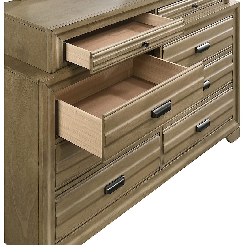 Roundhill Furniture Loiret Rubbed Gray Oak Finish Wood 8-Drawer Dresser with Mirror