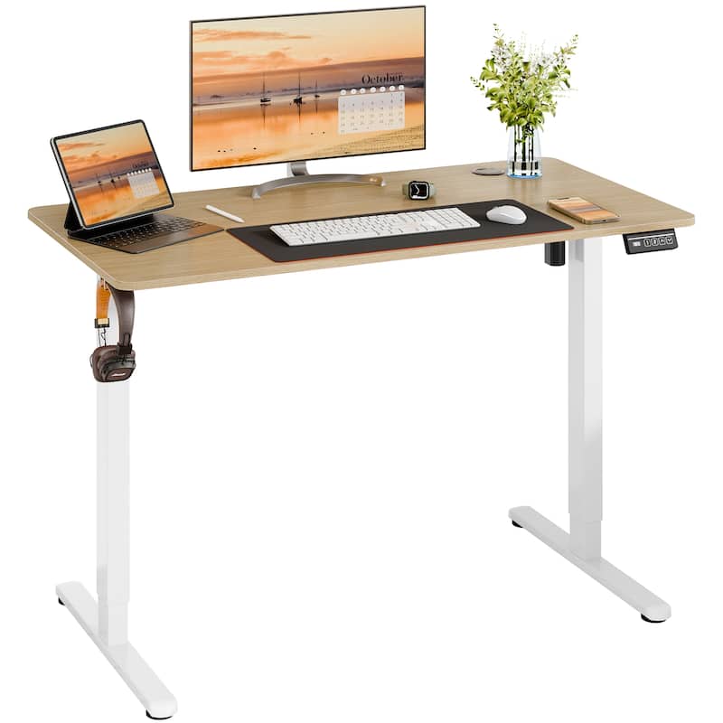 Futzca Height Adjustable Electric Standing Desk, Computer Office Desk - 48*24 - Honey/White