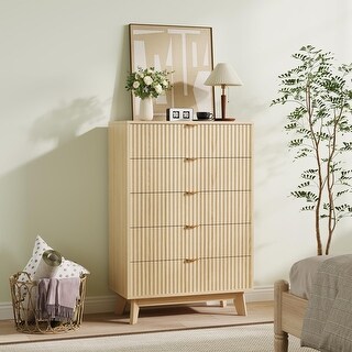Fluted 5 Drawer Dresser for Bedroom, Modern Wooden Storage Chest with ...