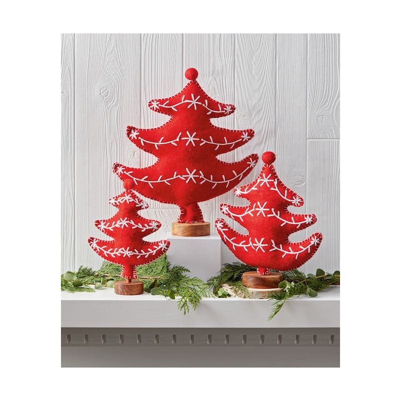 Red Felt Sprig Christmas Tree Decorations for Tabletop or Mantel Small 10.5 inch
