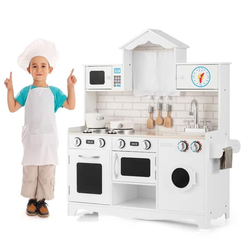 Wooden Kids Kitchen with Washing Machine - 31" x 12" x 35"