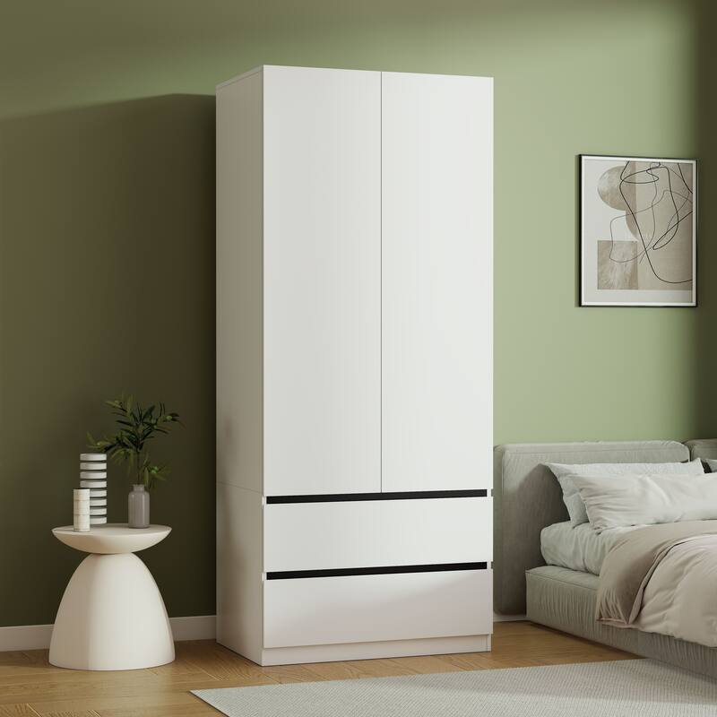 75" Armoire Wardrobe Closet with 2 Drawers, Clothes Organizer Closet with Storage Shelves