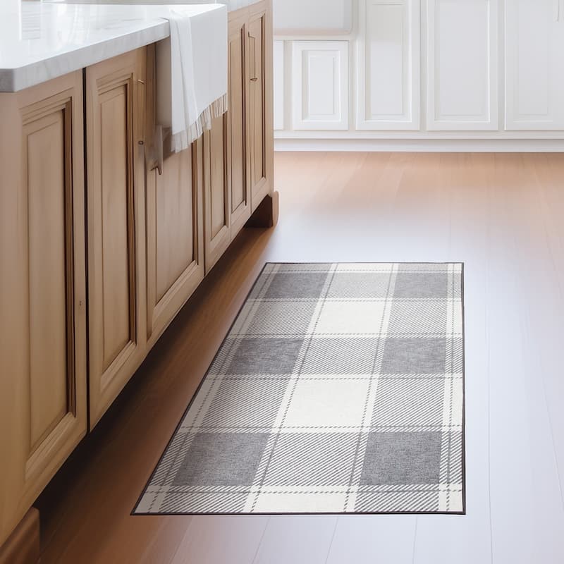 My Magic Carpet Machine Washable Area Rug Buffalo Plaid Grey And White - 3' X 5'