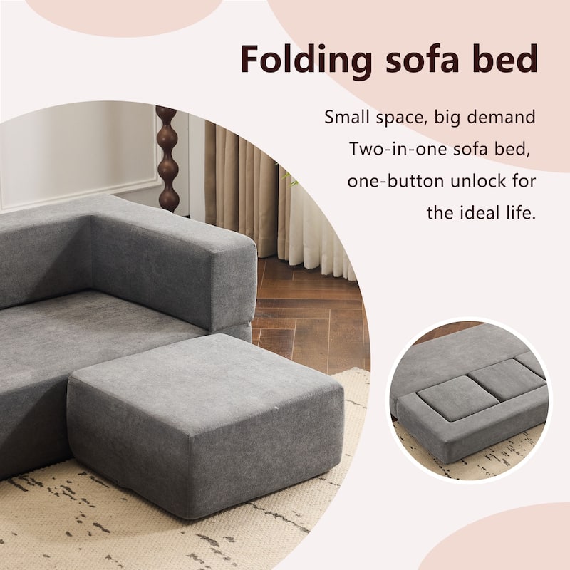 Convertible Sectional Floor Sofa with 3 Storage Ottomans