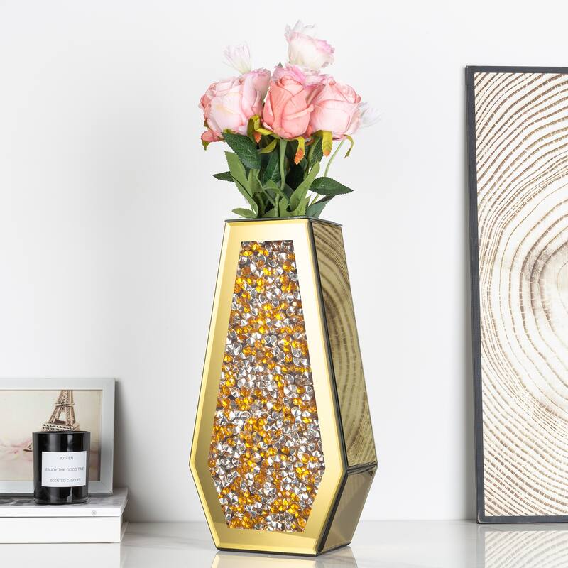 14" Modern Gold Mirrored Decorative Vase Set of 2 - Gold - 2PCS