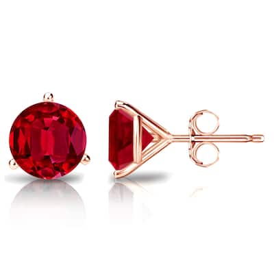 Auriya 14k Gold Lab Grown Gemstone Ruby Stud Earrings Round 0.25 to 5.00 ct. tw. 3-Prong Martini Push-Back