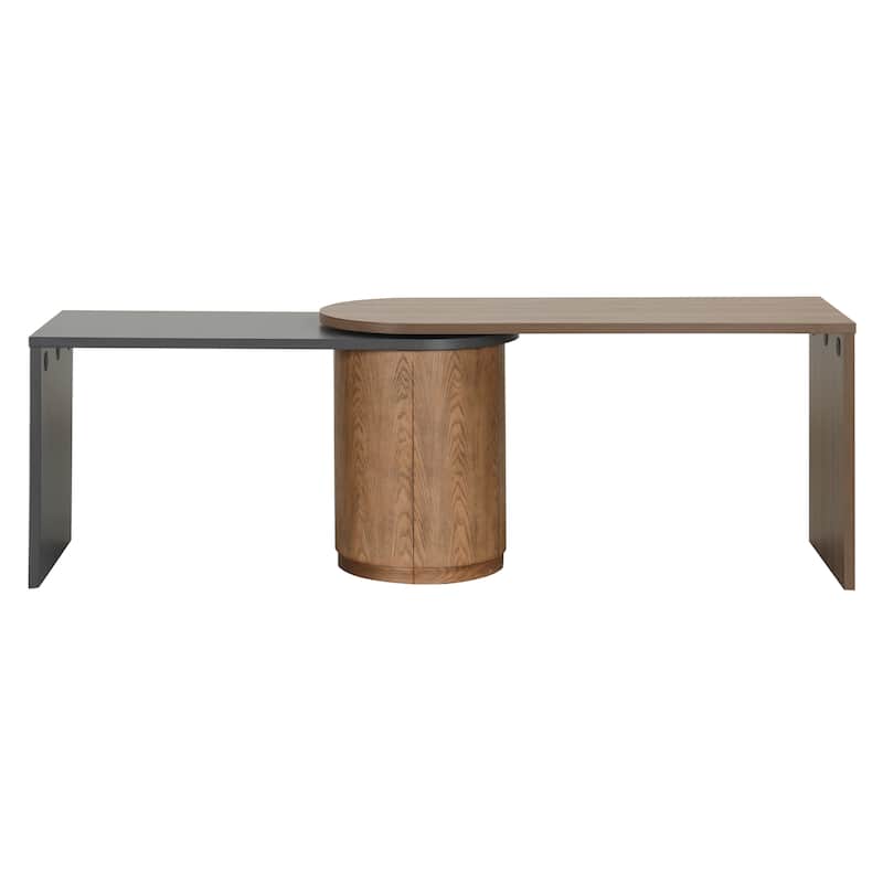 59"L Shaped Desk in Walnut with 2 Drawers,Open storage,360°Wood Rotating Desk,Executive Office Desk,Office Study Workstation