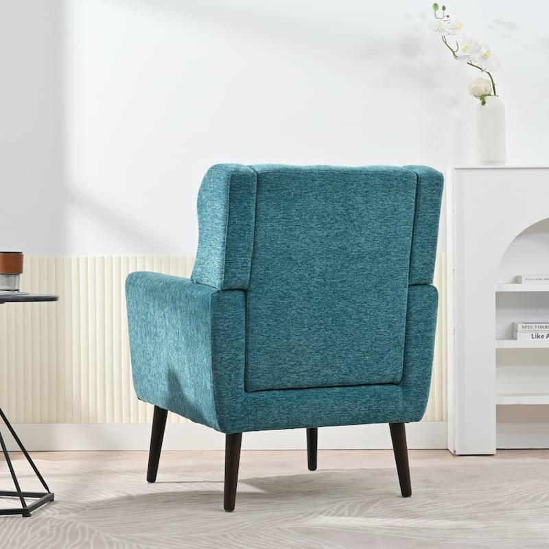 Chenille Fabric Upholstered Accent Chair, Ergonomic Single Sofa Chair, Reading Armchair with Waist Pillow Backrest & Wood Legs