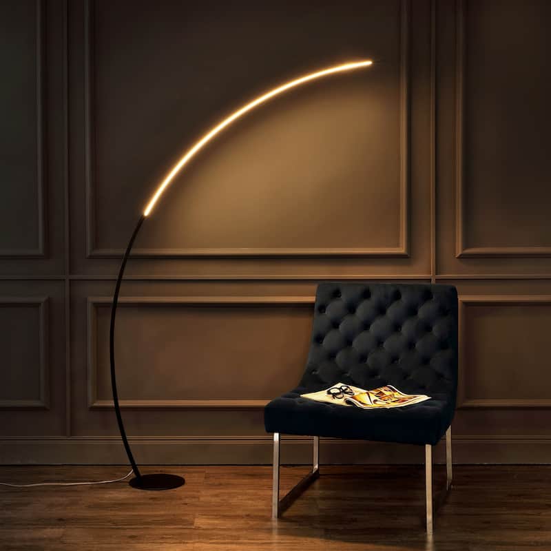 Kyle 68" Contemporary Minimalist Metal Arc Dimmable Integrated LED Floor Lamp, Black, by JONATHAN Y