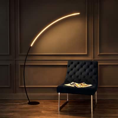 Kyle 68" Contemporary Minimalist Metal Arc Dimmable Integrated LED Floor Lamp, Black, by JONATHAN Y