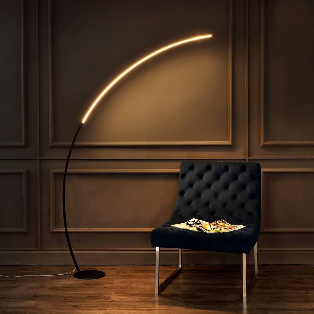 Kyle 68" Contemporary Minimalist Metal Arc Dimmable Integrated LED Floor Lamp, Black, by JONATHAN Y