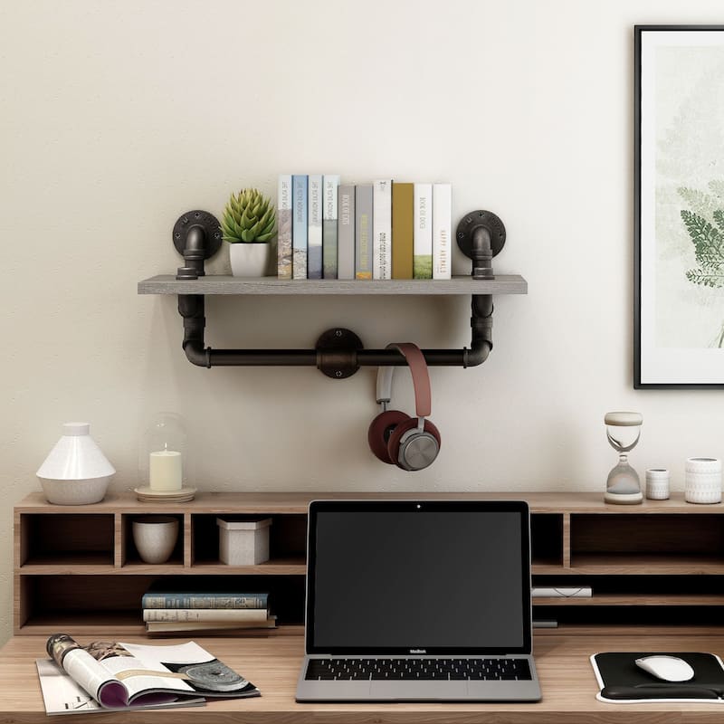 Andre Industrial Grey Floating Shelf (Set of 2) by Furniture of America - 23.62"W x 9.45"D x 10.72"H