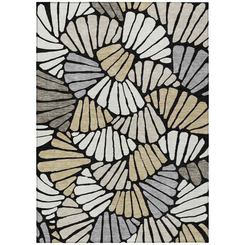 Machine Washable Indoor/ Outdoor Floral Modern Chantille Rug