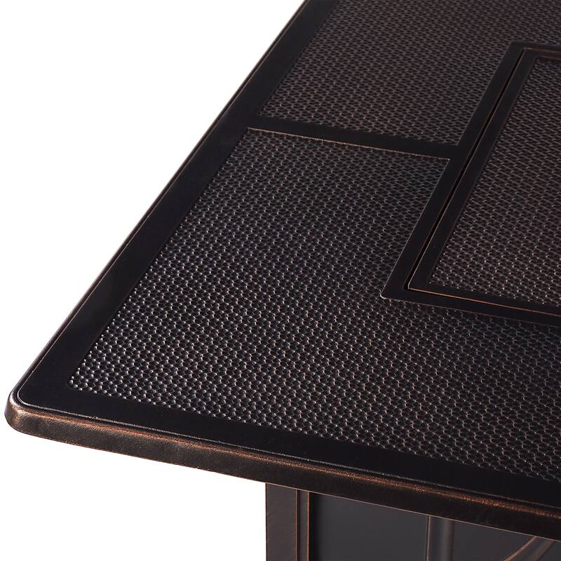 Square 42 in. x 42 in. Aluminum Propane Fire Pit Table with Glass Beads, Two Covers, Lid, 57,000 BTUs