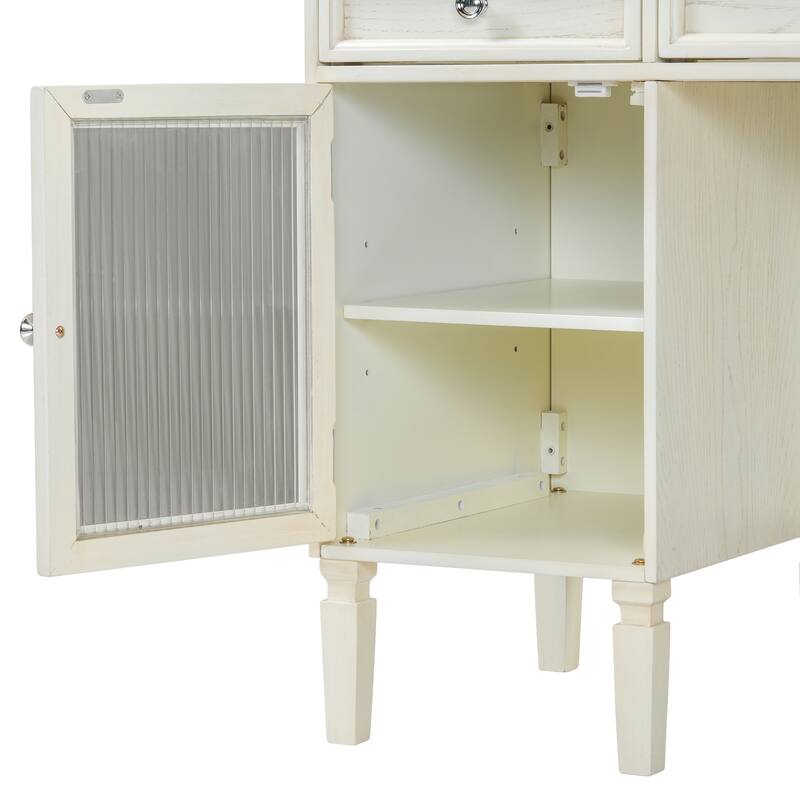 2-in-1 Makeup Vanity Writing Desk with Hidden Fold-Down Mirror & Cabinet, Computer Workstation Dressing Table Set with Stool