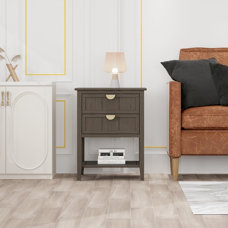 2 Drawer Nightstand Side table with Shelf