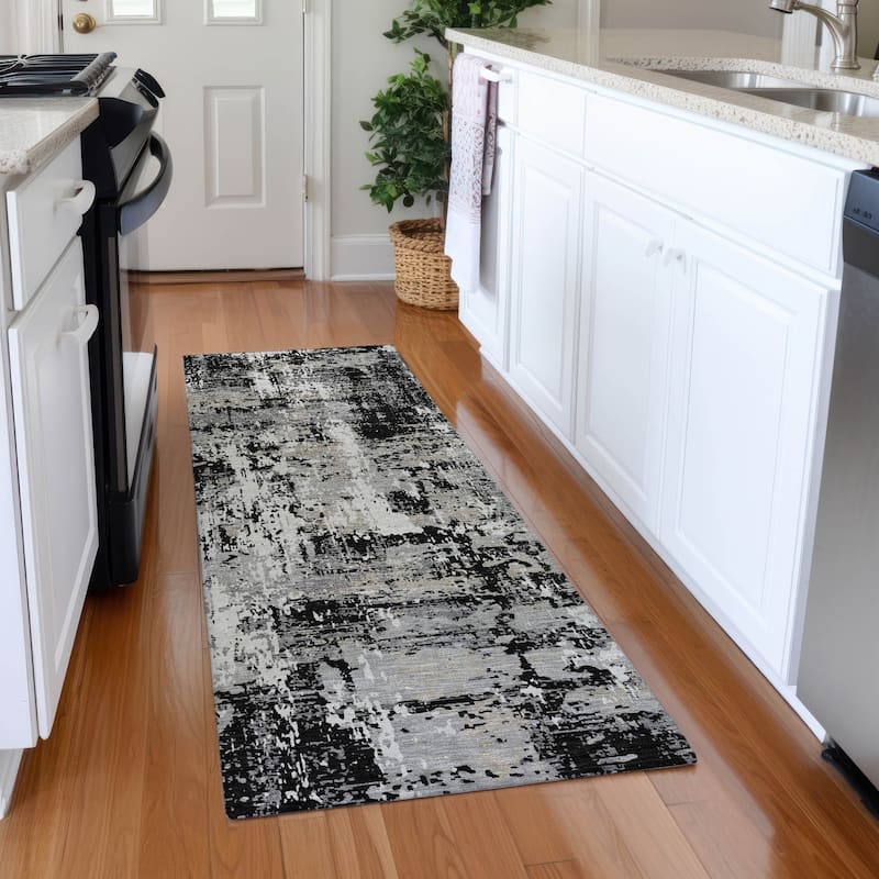 Premium Washable Super Soft Abstract Acree Mayfield Rug - Black - 2'3" x 7'6"