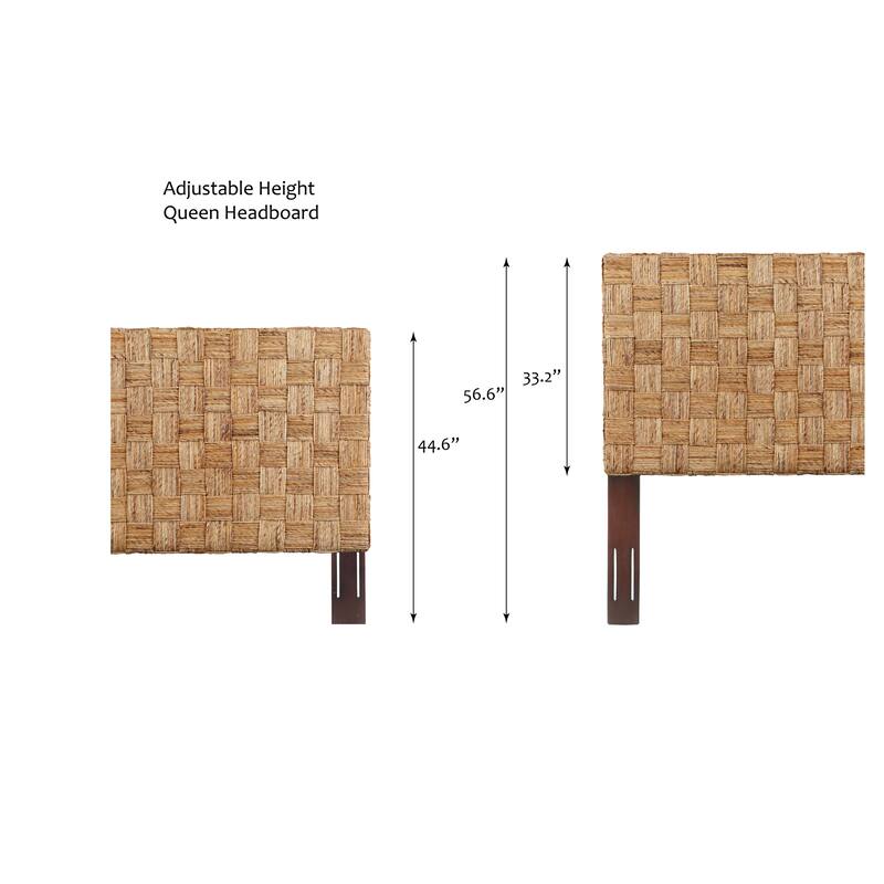 Woven Rattan Adjustable-Height Headboard with Solid Mahogany Frame