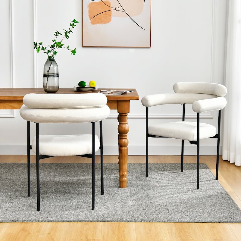 Boucle 25" Upholstered with Curved Backrest Dining Chairs
