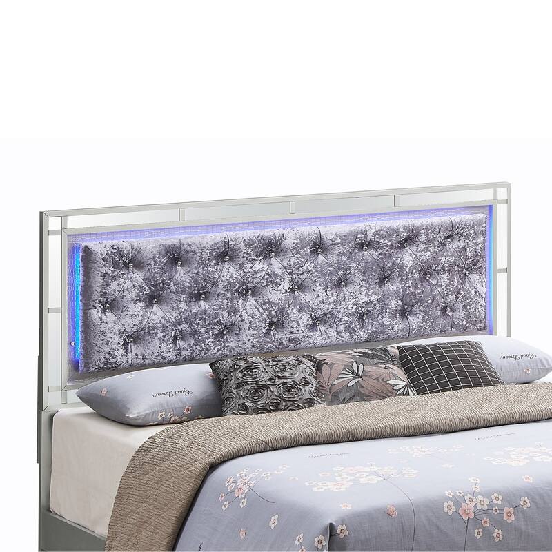 LED Lighted Velvet Tufted Queen Panel Bed - 85" - Silver Champange Finish