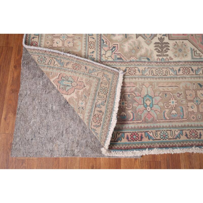 Pink Tabriz Persian Vintage Rug Hand-Knotted Traditional Wool Carpet - 6'9"x 9'8"