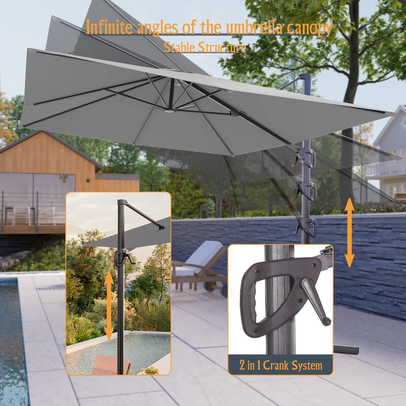 LIVOOSUN 10x8FT Rectangle Cantilever Umbrella Patio Offset Umbrella For Outdoor Space, Solution-Dyed Fabric, 360° Rotation