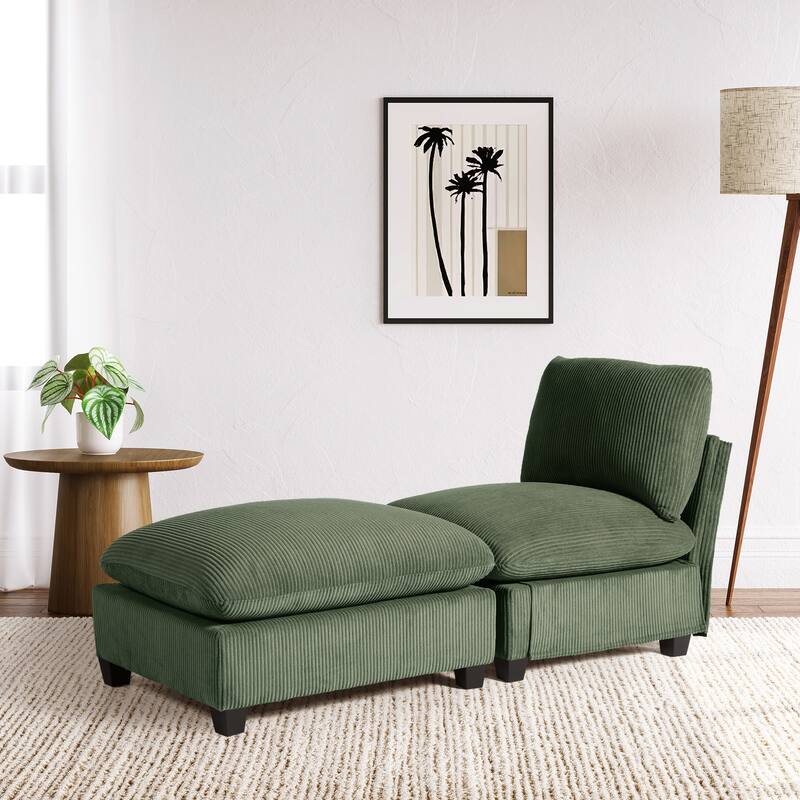 Hamilton Corduroy Upholstered Single Sofa Chair with Ottoman