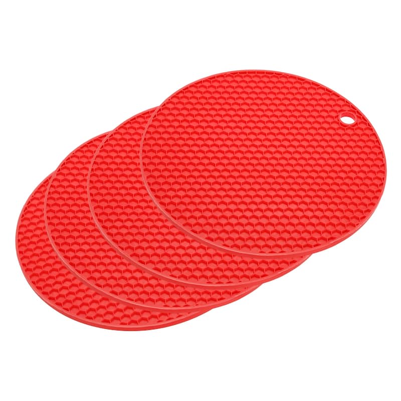 4pcs Silicone Trivet Mat Heat Resistant Pot Holders Hot Pads-Red - Red