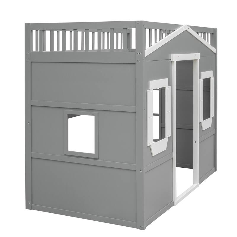 Modern Twin/Full Loft Bed with Ladder, Solid Pine Wood, Safety Guardrails