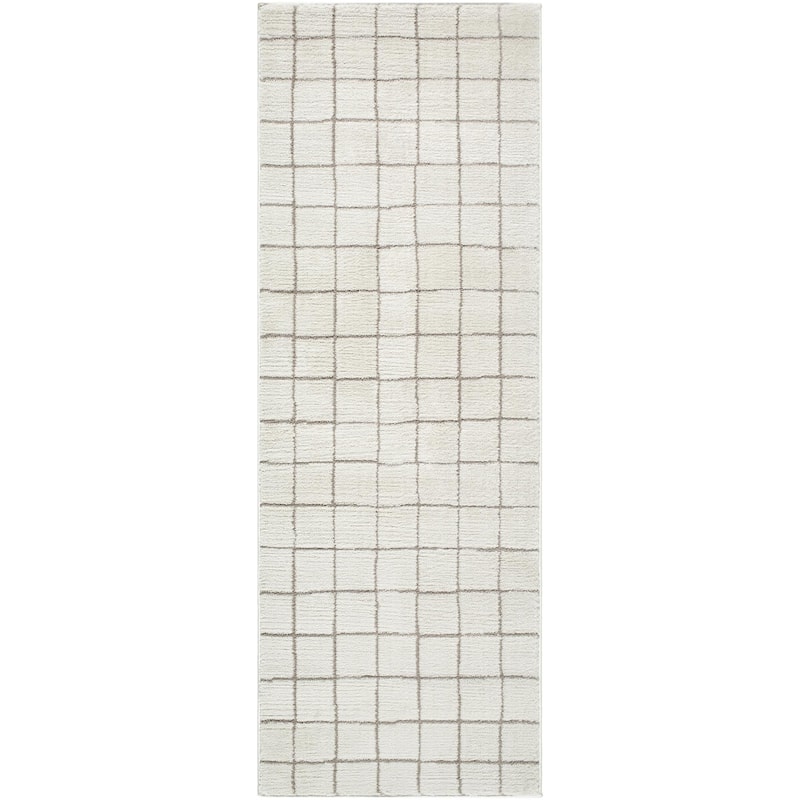 Livabliss x Our PNW Home Cascade Global Striped Area Rug - 2'7" x 12' - Grid Ivory/Taupe - Runner
