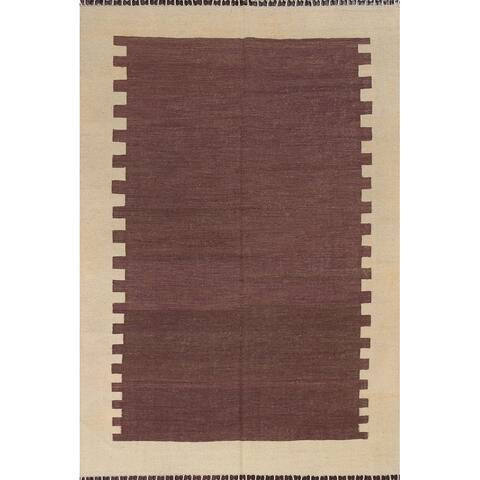 Geometric Kilim Natural Dye Oriental Area Rug Flat-woven Wool Carpet - 6'0" x 7'8"