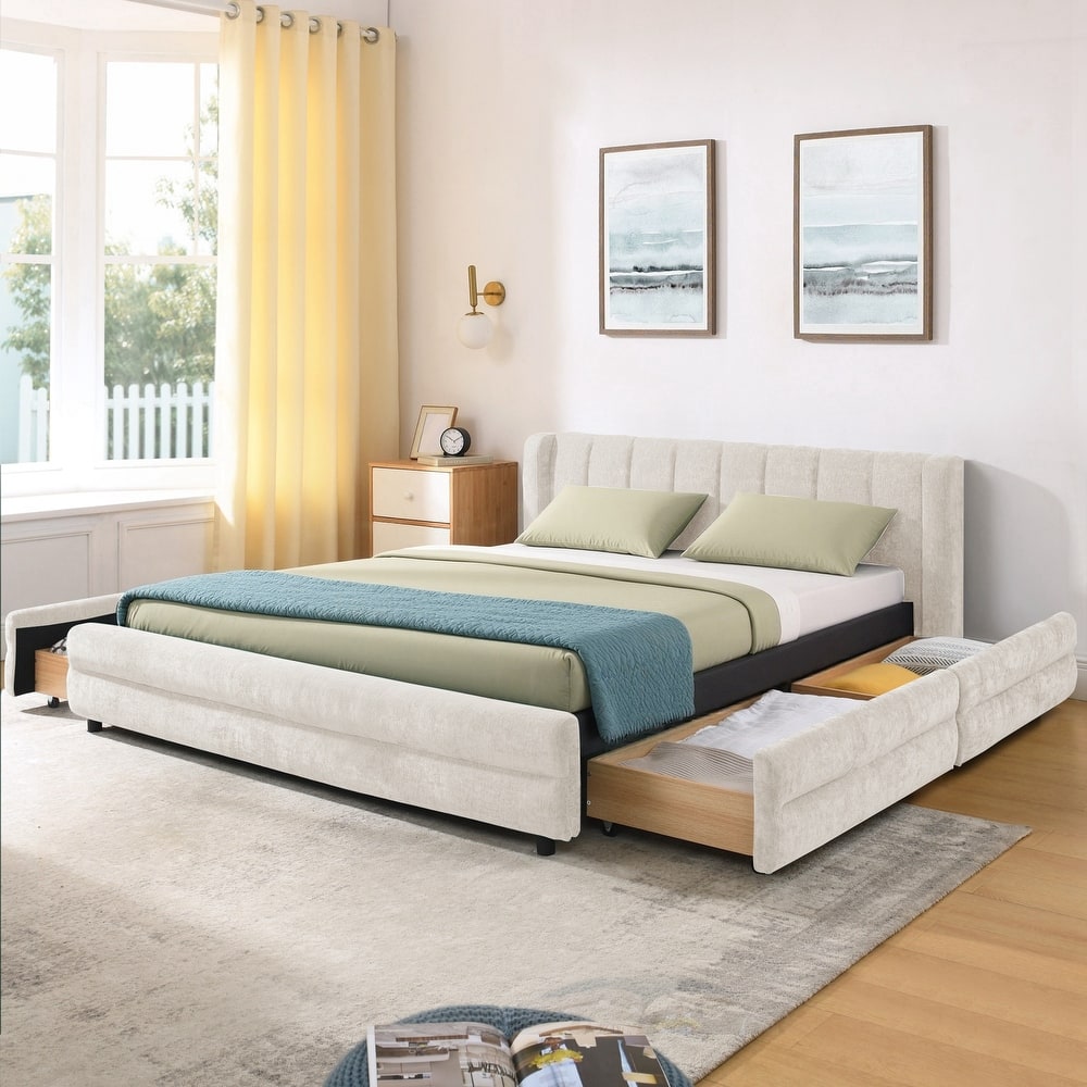 Queen Size Upholstered Bed Frame with Thick Fabric