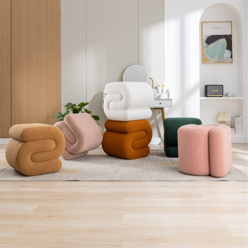 Teddy Fabric S-shape Ottoman Makeup Stool Footstool