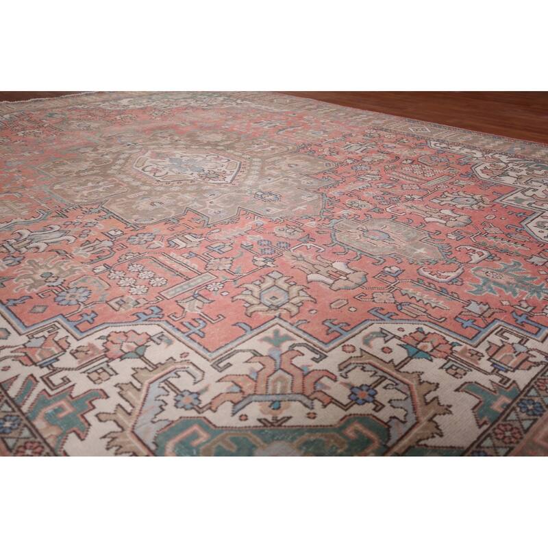 Geometric Pink Tabriz Persian Vintage Area Rug Handmade Wool Carpet - 9'6"x 12'6"