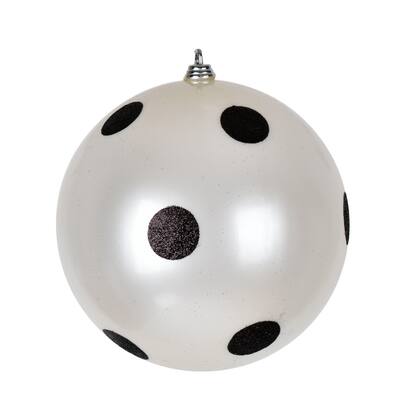 Vickerman 6" White Candy FInish Ball Ornament with Black Dots, 4 Pk