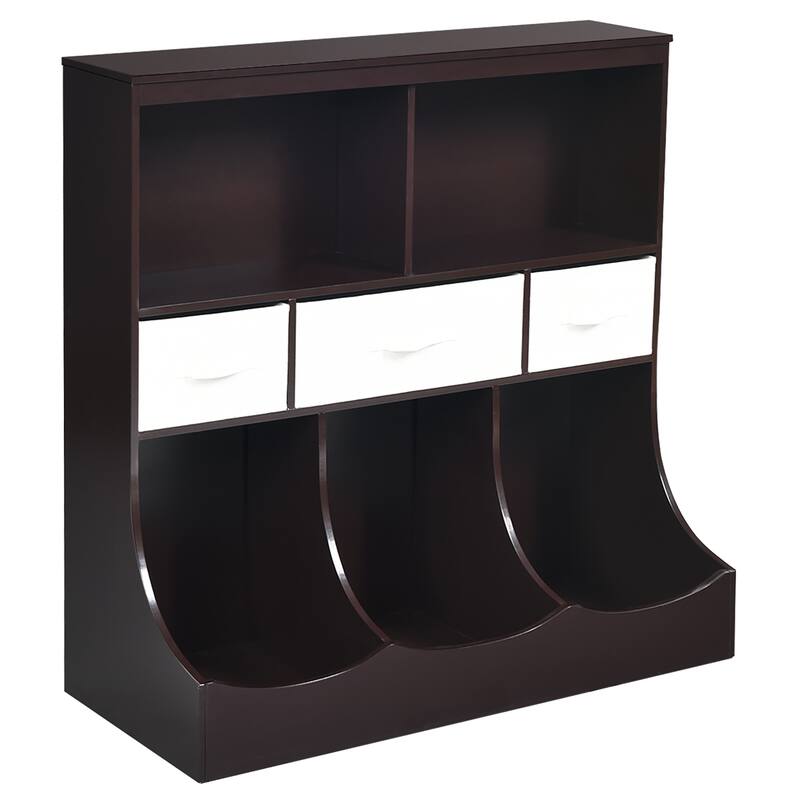 Costway Freestanding Multi-Bin Storage Cubby with 3 Baskets - See Description - Chocolate