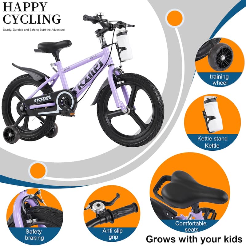 16 Inch High Carbon Steel Frame, Little Daisy Kids Bike w/Kettle & Training Wheels, Magnesium Alloy Wheels Bicycle for 2-7 Years